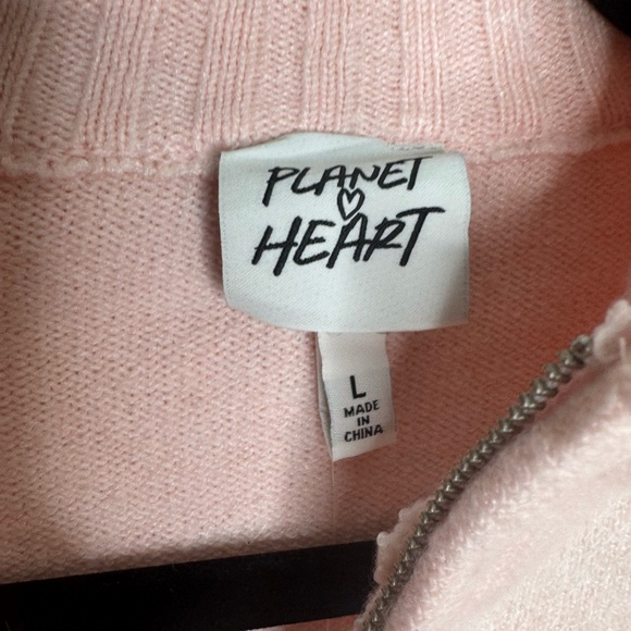 Planet Heart women's double zipper crop Fair isle light pink sweater girly cabin - Picture 6 of 9